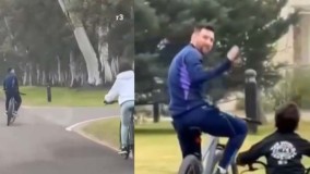 Tertangkap Kamera, Messi dan Anaknya Masih Liburan di Rosairo Argentina Saat Naik Sepeda Pancal