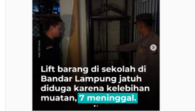 Lift Sekolah Az Zahra Lampung Jatuh, 7 Tukang Bangunan Tewas Diduga Kelebihan Muatan