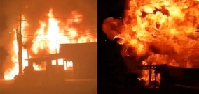 Tumpukan Drum Berisi BBM Terbakar dan Meledak di Pom Mini, Lantaran Drum yang Tumpah ke Jalanan