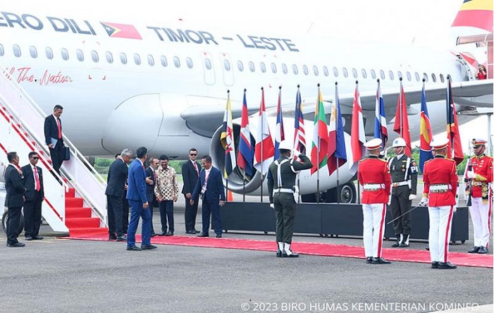 Menkominfo Johnny G. Plate menyambut kedatangan Perdana Menteri Timor Leste H.E Mr. Taun Matan Ruak 